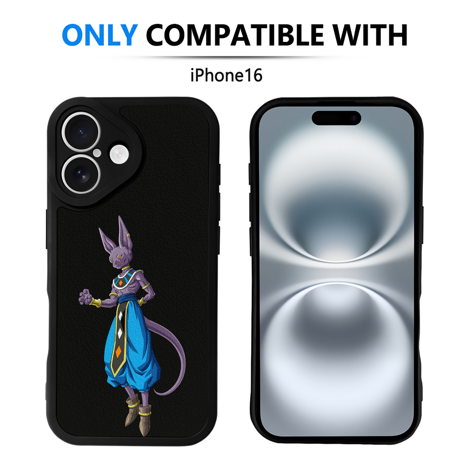 （画像用） ドラゴンボール ビルス 破壊神ビルス DRAGON BALL Beerus Birusu 【iPhone 16シリーズ対応】シリコンスマホケース（レザー調） 材質：シリコン